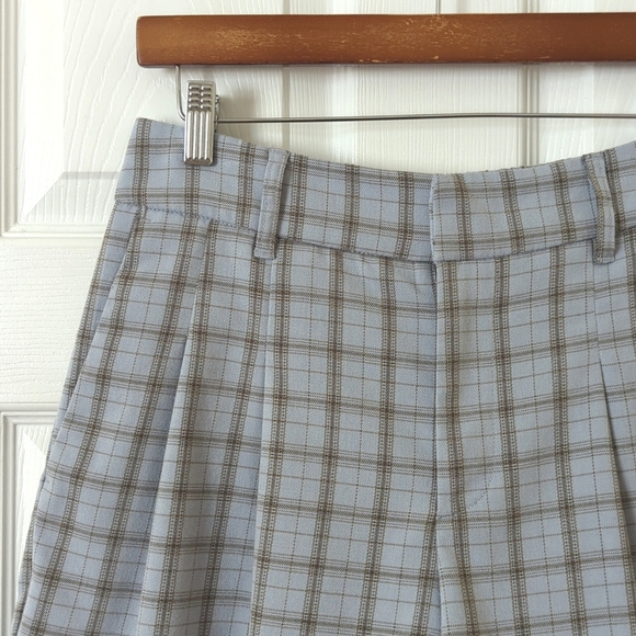 Urban Outfitters Kennedy Preppy Plaid Pleated High Waisted Menswear Shorts M - Picture 7 of 12